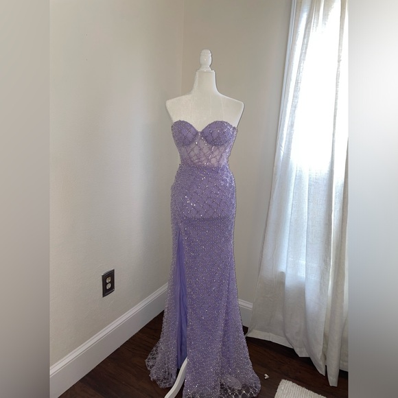 WORN ONCE Lilac long purple sequin and pearl dress - Picture 3 of 8